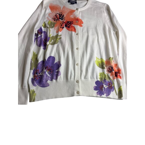 Lands End Floral Print Cardigan Sweater Womens Size L Supima Cotton - Picture 3 of 6